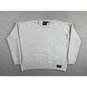 Superdry Sweater Womens 8 White Crewneck Logo Hem Ribbed Knit Pullover